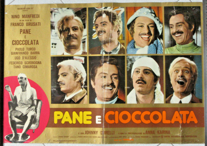 Manifesto del film "Pane e cioccolata", con foto attori protagonisti